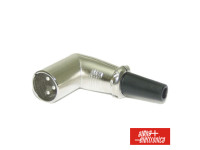 Fichas XLR de 3 polos (macho e fêmea) Alpha Elettronica  XLR 3P MACHO NIQUELADA 90º PROTEÇÃO CABO BORRACHA