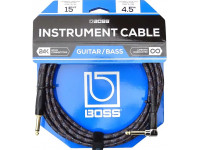 Cabo para Instrumento BOSS BIC-15A Cabo Audio Instrumento Jack reto/angulado mono 4.5m Revestimento Malha Garantia Vitalícia
