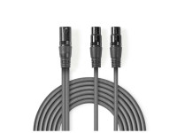  Cabo de microfone/Fichas XLR de 3 polos (macho e fêmea) Nedis   Cabo 2x XLR 3P Fêmea / XLR 3P Macho 1.5m Cinzento
